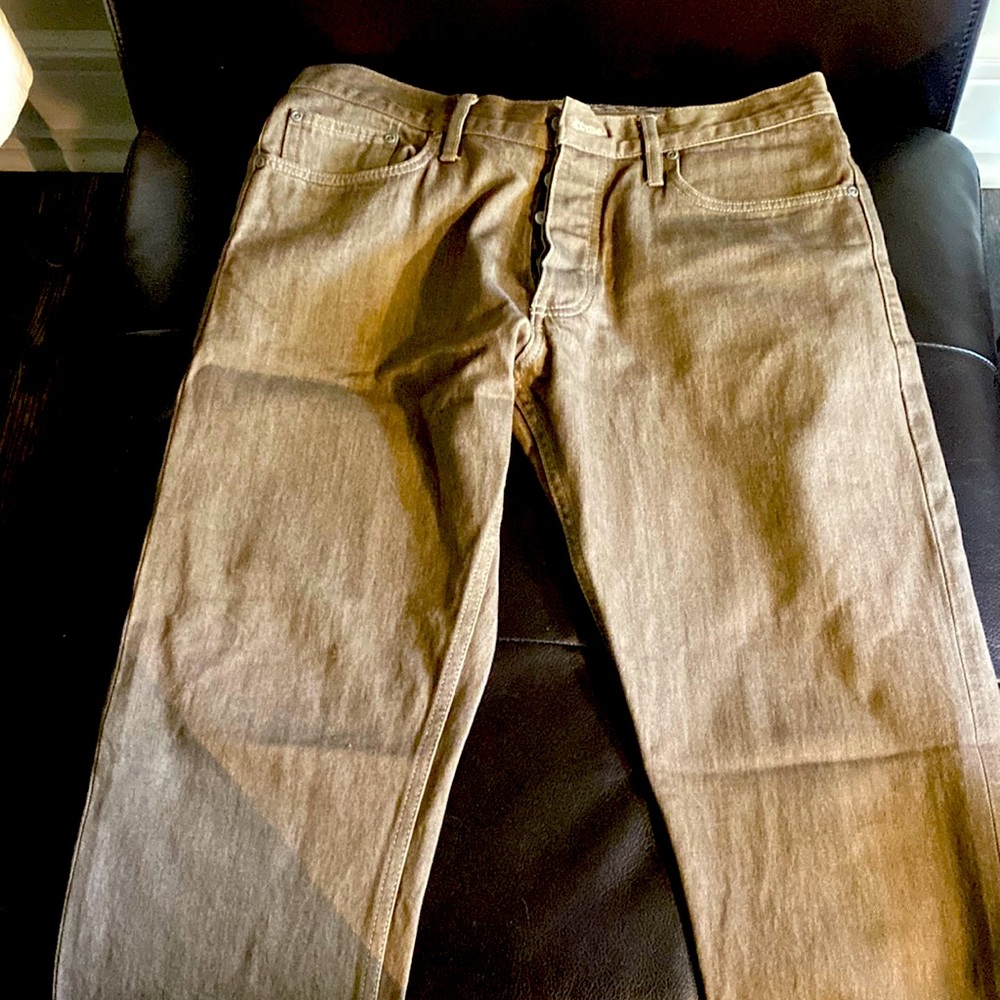 Gustin Selvedge brown denim jeans. Lightly worn but in excellent condition.